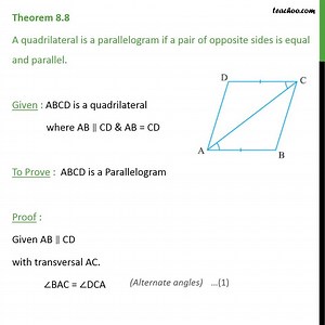 [Proof] A quadrilateral is a parallelogram if a pair of opposite sides