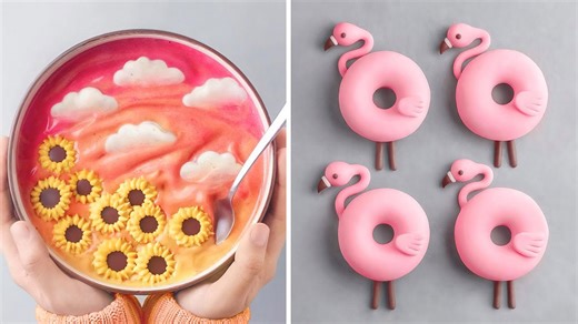 Sunset Sunflower Bowl & Flamingo Donuts 🌅🦩 | Creative Nature-Inspired Desserts