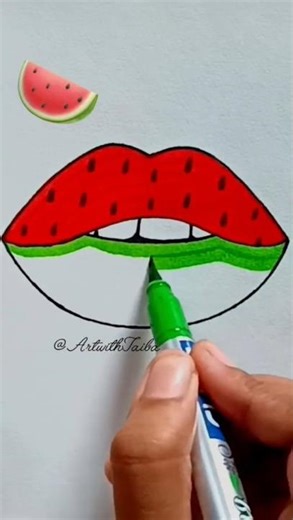 Watermelon Lip Drawing #drawing #shortvideo #colorful #art