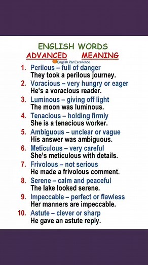 Advanced words and meanings.💯 #english #personaldevelopment #englishlanguage #englishteacher #englishvocabulary | English Par Excellence