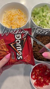Walking tacos are always a win 🙌⁠ Just warm up some cooked taco meat, open a snack-size chip bag (we love Doritos or Fritos), and load it up with whatever you like—cheese, lettuce, sour cream, salsa, you name it. That’s it!⁠ ⁠ #WalkingTacos #recipe #easydinner #EasyDinnerIdea #MomHackMeals⁠ #PartyFoodIdeas #TacoNight #NoMessMeals #SnackHack #tacotuesday⁠ #FamilyDinnerMadeEasy #QuickDinnerFix #BusyWeeknightMeal | Shayla Talei