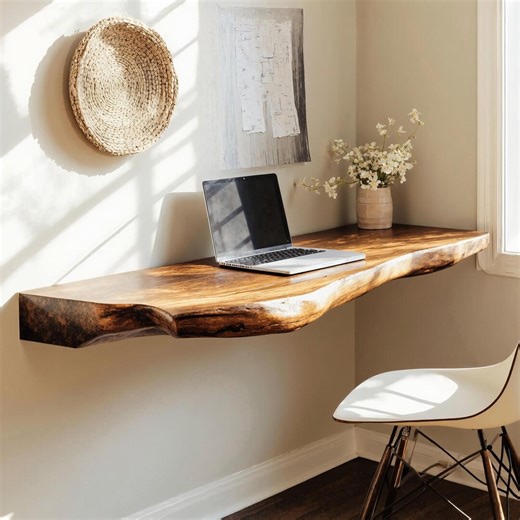 Handmade Floating Desk Rustic Live Edge Shelf Farmhouse Wall Mounted Bracket Desk Children Study Table Natural Wood Home Office Table - Etsy