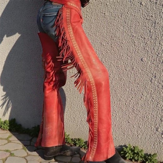 Women's Suede Leather Western Chaps - Red Cowgirl Style With Fringes - Etsy UK