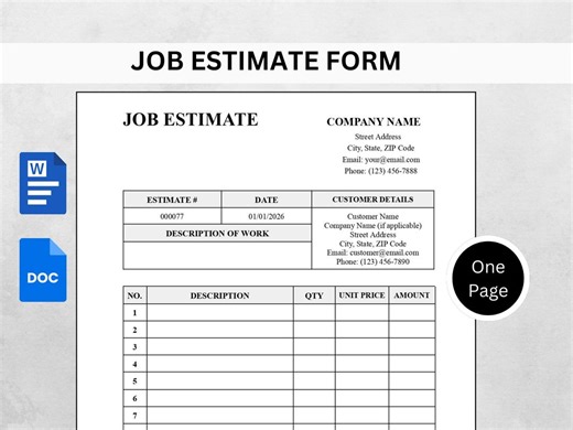 Job Estimate Template | Contractor Work Estimate Form | Small Business Proposal | Editable PDF & Word - Etsy Australia