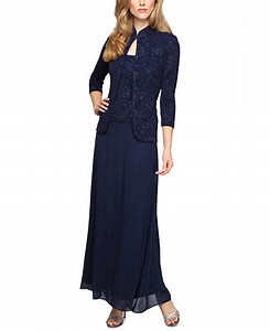 Alex Evenings Dress and Jacket, Patterned Sparkle Evening Dress - Macy's
