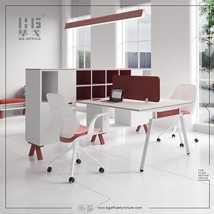[Hot Item] Office Deck Staff Table Single Seat Table Iron Frame White Red Color Workstation Table 4 Person Office Desk