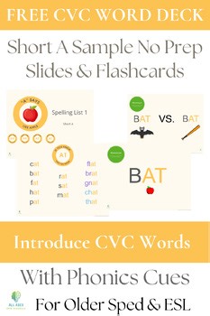 FREE CVC Word Deck Sample | Phonics Introduction for Spelling Units