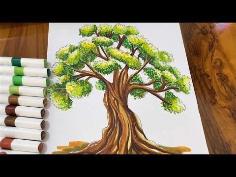 Coloring Tree step by step | Easy Tree Coloring #coloringtree #drawing #stepbystep