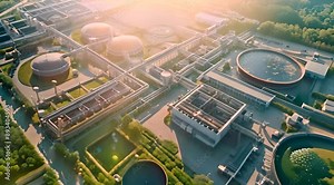 Green industry eco power for sustainable energy, highlighting environmental friendliness and low carbon footprint with a green factory producing clean energy Stock Video