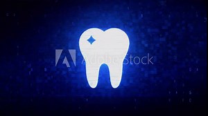 Tooth Dental, dentist Symbol Abstract Digital Pixel Noise Glitch Error Video Damage Signal Loop 4K Animation.