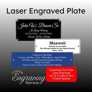 Custom Engraved Memorial Plate, Urn Plate, Plaque, Acrylic Thins, Black, White, Blue, Red - 2x4 2x6 2x8 3x6 - Etsy