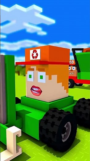 Alex Forklift and Steve Garbage Truck and Trash Minecraft animation #minecraft #shorts