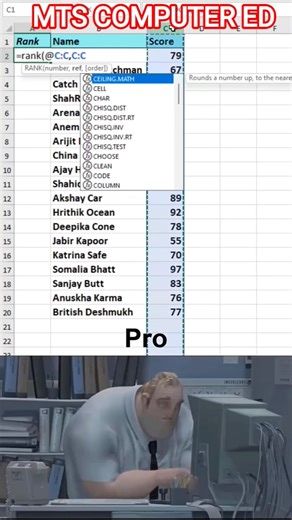 Marks Ranking in Excel | RANK Function 🔥 #excel #exceltricks #youtubeshorts #shorts #countif