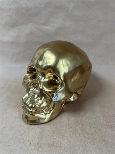 Large Gold Ceramic Skull Object, Bronze Metallic Human Sized Skeleton Decor - Etsy