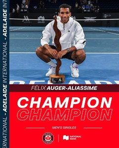FÉLIX 🇨🇦 TRIUMPHS IN ADELAIDE 🏆 Félix Auger-Aliassime defeated Sebastian Korda 🇺🇸 in three sets (6-3, 3-6, 6-1) to claim the title 💪 // FÉLIX 🇨🇦 TRIOMPHE À ADELAÏDE 🏆 Félix Auger-Aliassime a vaincu Sebastian Korda 🇺🇸 en trois manches (6-3, 3-6 et 6-1) en finale pour mettre la main sur le trophée 💪 📸: ATP Tour | Tennis Canada