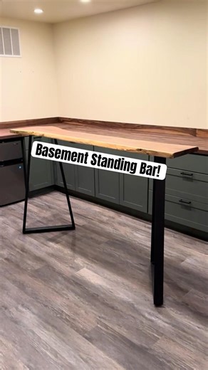 Basement remodel update! Love the look of this new standing bar. #diy #bartop #remodel #basement