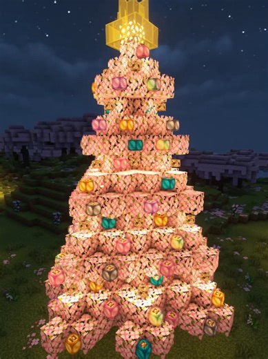 Minecraft Cherry Blossom Christmas Tree Build Guide
