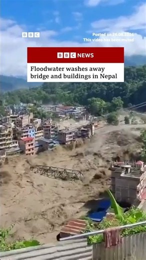 Bridge and buildings washed away in deadly mudslide and floodwater in Nepal. #Nepal #Tibet #BBCNews