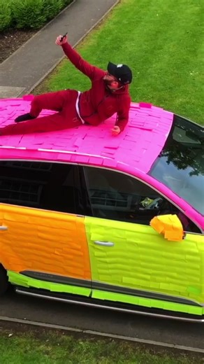 I covered my best friends car in 10,000 sticky notes 😂😂😂😂 (check back in 24 hours for the revenge video!!!) #stickynote #pranks #lol