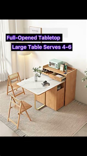 Double Drop Leaf Dining Table with Sideboard Cabinet & 4 Folding Chairs
