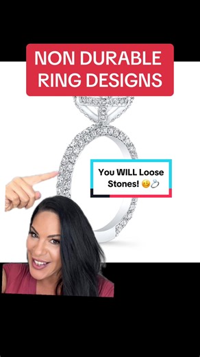 Your ring will loose stones with this ring setting! This is a fully encrusted pave design with lots of tiny pave stones held by tiny short prongs. Unless you are extremely careful or don’t wear your engagement ring every day, choose a different design if durability is a concern. We specialize in durable & unique moissanite engagement rings! If you want to create your dream ring without breaking the bank 📞 our awesome customer service team today! #moissanite #moissaniteengagementring #durablerin
