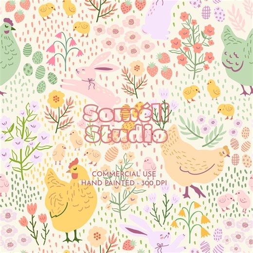 Farm Animal Seamless Pattern, Chicken Bunny Fabric Design, Nursery Decor (digital Download) - Etsy