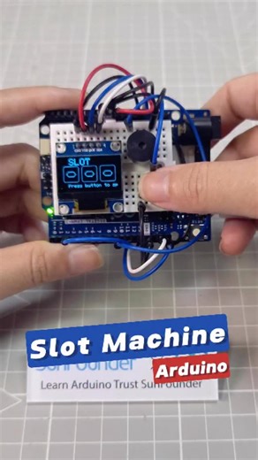 SunFounder Maker Education on Instagram: "This Arduino Slot Machine Actually Works! #Arduino #ArduinoProject #STEMEducation #DIYElectronics #SlotMachine #Microcontroller #TechDIY #MakerProject #OLEDDisplay #BuzzerProject"