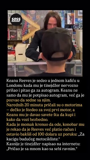 U vremenu kada su mnoge poznate ličnosti okružene obezbeđenjem i distancom, Keanu Reeves je još jednom pokazao zašto ga ljudi toliko poštuju. Jedan običan razgovor u kafiću pretvorio se u uspomenu koju taj tinejdžer verovatno nikada neće zaboraviti. Nije mu dao samo autogram — dao mu je vreme, pažnju i osećaj da je važan. „Pričao je sa mnom kao sa sebi ravnim.“ Ponekad najmanji gestovi ostave najveći trag. #actor #men #viral #foryou #good