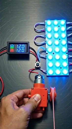 Turn a Gear Motor Into a Generator | Powering 10 LED Lights & Voltmeter ⚡ #shorts #DIY #Generator