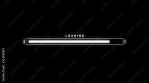 Glitch loading bar. Animation of cyberpunk style loading bar with glitch effect. Futuristic uploading progress bar with distortion effect isolated on black background. Loading screen cyberpunk style.