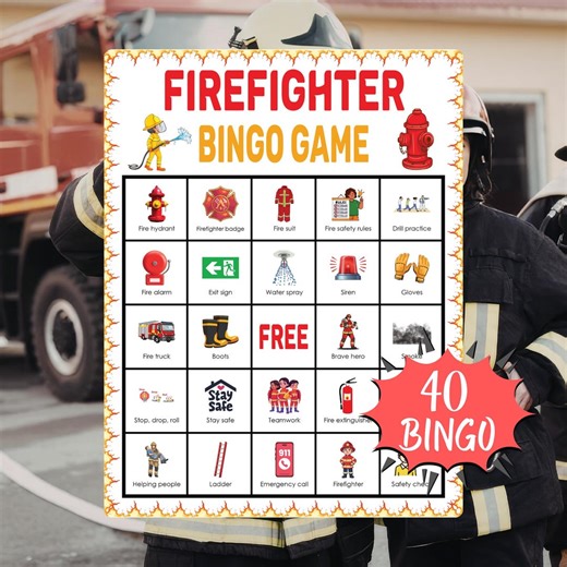 Firefighter Bingo Game Printable Fire Safety Activity for Kids Classroom Homeschool Community Helper Learning Fun - Etsy