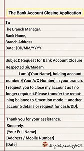 || Bank account closing application || | Englishspeaking401