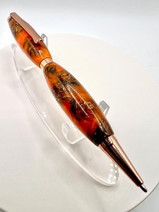 A Slimline Ballpoint Twist Pen With Copper Fittings and Pinecones in Orange Resin - Etsy