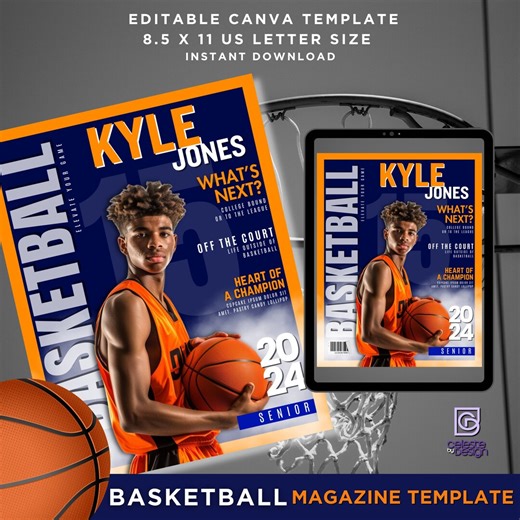 Basketball Magazine Cover Template: Senior Athlete Gift (editable Canva) - Etsy