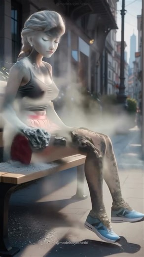 Synthetic Models™️ on Instagram: "Did you know Elsa got snapped by Thanos while waiting at a bus stop—just as Spider-Man was supposed to meet her, and she started disappearing right in front of everyone? She had been sitting quietly, legs crossed, sipping iced coffee and scrolling through texts, when her fingers began to fade. At first, she thought it was the sun playing tricks—then her hand broke apart into soft dust. She stood up fast, eyes wide, looking around as her arms, shoulders, and feet