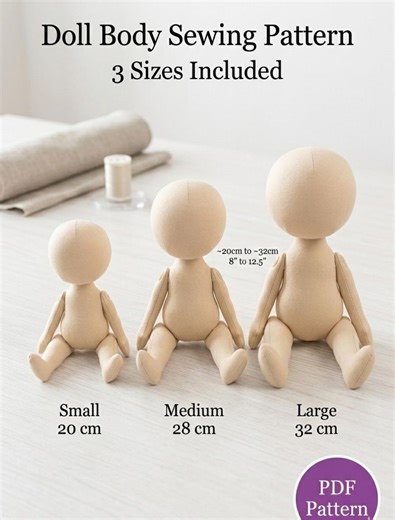 Cloth Doll Body Sewing Pattern | 3 Sizes Rag Doll Template (PDF Download) - Etsy