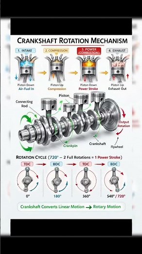 The crankshaft rotation mechanism in a 4-stroke internal combustion engine.