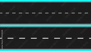 Animation asphalt road looping. Asphalt highway with white markings lines. Moving road aerial top view animation. animated highway Driving Concept.