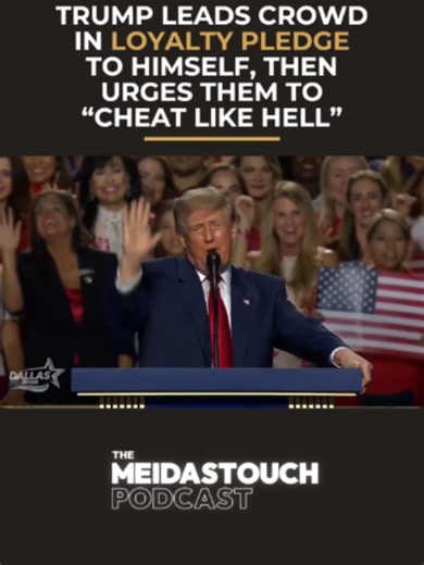 Trump: So Please raise your right hand: I pledge to the greatest president in the history of the United States Crowd: I pledge to the greatest president in the history of the United States… Trump: I'm going to try and cheat like hell like they do.