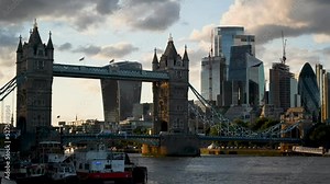 Sunset of Tower Bridge and the City of London