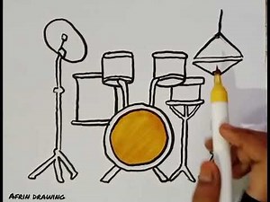 How to draw a Drum set step by step