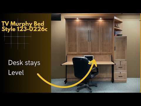 Templeton Murphy Bed with Stay Level Desk and Bookcase | Maple Home Office Guest Bed Style 123-0226c
