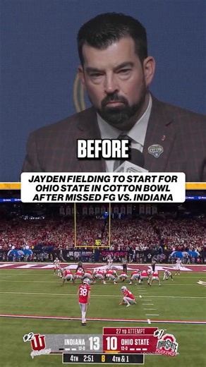 CFB on FOX on Instagram: "Ryan Day says Jayden Fielding will start at kicker for Ohio State in the Cotton Bowl- his last kick being a miss in the Big Ten Championship Game against Indiana"