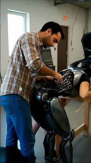Man Inspects the Robot’s Back for Possible Malfunctions 🤖🤣