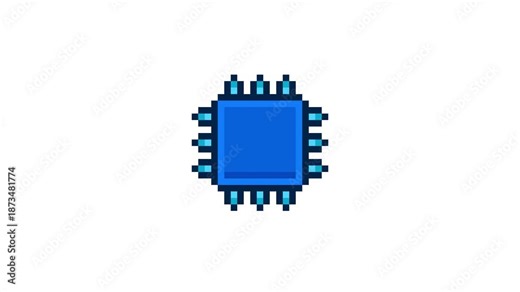 8-bit pixel art blue ai semiconductor. looped animation 4k 30fps