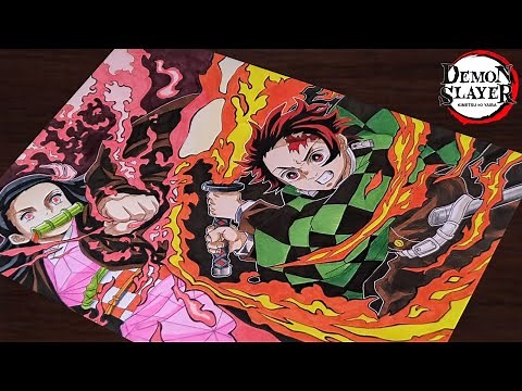Drawing "Tanjiro and Nezuko"step by step from Demon Slayer||By-Chandan Mehta Arts