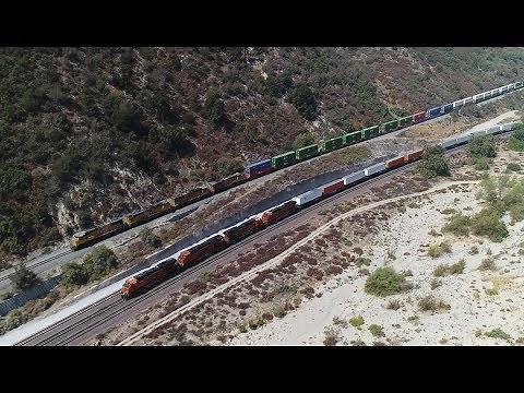 Excellent Train Race Cajon Pass BNSF and UP 9/2/2018