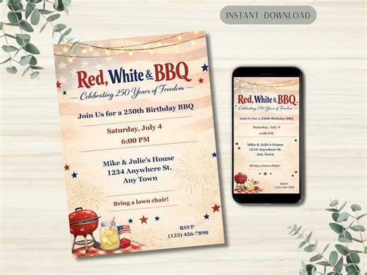America 250th Birthday Cookout Invitation Template | Patriotic BBQ | 4th of July Celebration | Digital Download - Etsy