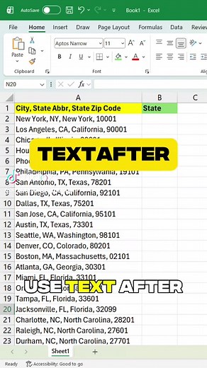 Extracting Words in Excel with TEXTAFTER and TEXTBEFORE
