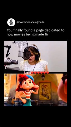 How Movies Being Made on Instagram: "Voice acting in Luca captures the warmth, energy, and innocence of childhood friendships. Actors perform with expressive gestures and playful tones, helping animators understand the emotional rhythm behind each line. These live performances give Luca, Alberto, and Giulia their distinct personalities even before animation begins. Behind the scenes, Pixar animators study the recordings frame by frame, translating vocal nuance into natural movement—eye rolls, ha